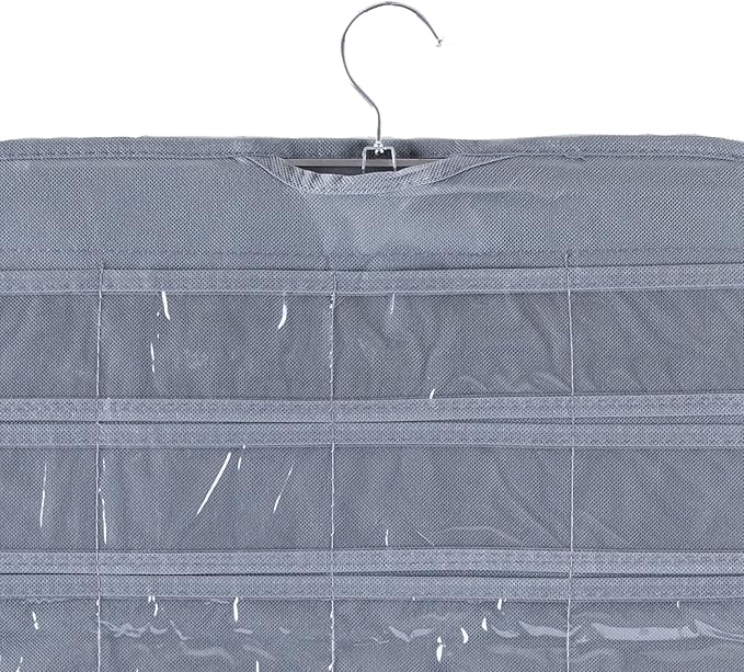Bloss Hanging Jewelry Organizer, Earring Organizer Double Sided 80 Pocket Jewelry Chain Storage Bag 2 Layer of Fabric Jewelry Holder for Necklace Bracelet - Gray