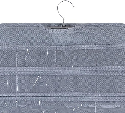 Bloss Hanging Jewelry Organizer, Earring Organizer Double Sided 80 Pocket Jewelry Chain Storage Bag 2 Layer of Fabric Jewelry Holder for Necklace Bracelet - Gray