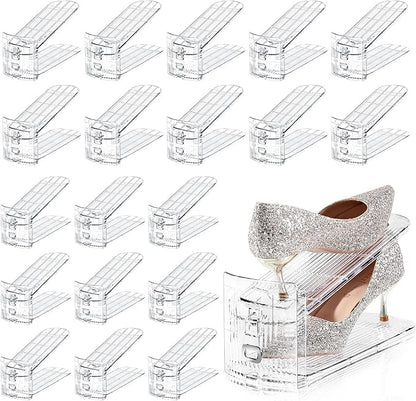 TOPNEW Shoe Slots Organizer for Closet 20 Pack Adjustable Level Shoe Stacker Holder Organization Double Layer Storage Space Saving Shoe Rack Organizer for Closet (Transparent)