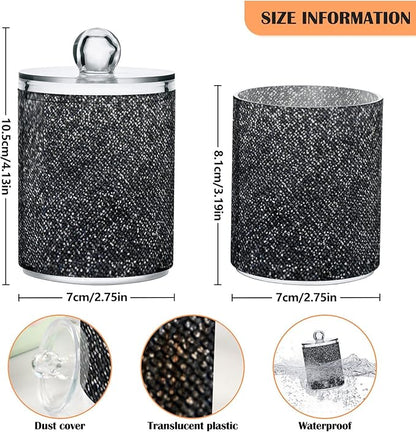 ALAZA 2 Pack Qtip Holder Dispenser Sequin-Black Glitter Bathroom Organizer Canisters for Cotton Balls/Swabs/Pads/Floss,Plastic Apothecary Jars for Vanity