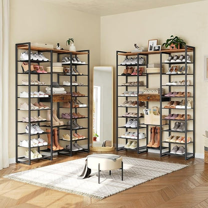 HOOBRO Shoe Rack, 10-Tier Large Capacity Shoe Storage Organizer with Metal Shelves, 63" H Shoe Shelf for Front Door Entrance, Closet, Holds 50-52 Pairs of Shoes, Rustic Brown