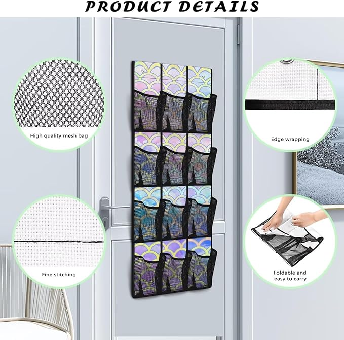 Scales Behind Door Shoes Hang Holder Rack,Storage for Small Spaces,Shoes Hanger Storage Organizer Bag for Bedroom Unique Print