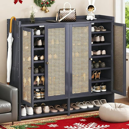 8 Tier Bamboo Shoe Cabinet - Large Capacity Shoe Cabinet with Doors, 40-45 Pairs Shoe Rack, Free Standing Shoe Rack,Entrance for Hallway Living Room (Grey1)