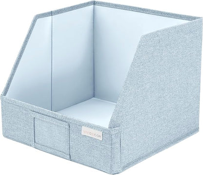VIVIDECOR Open Front Trapezoid Closet Bins 12x12x10 – Easy Access Shelf Organizer for Folded Clothes, Fabric Storage Baskets for Sweaters, Towels, Linen – Light Blue, 3 Pack