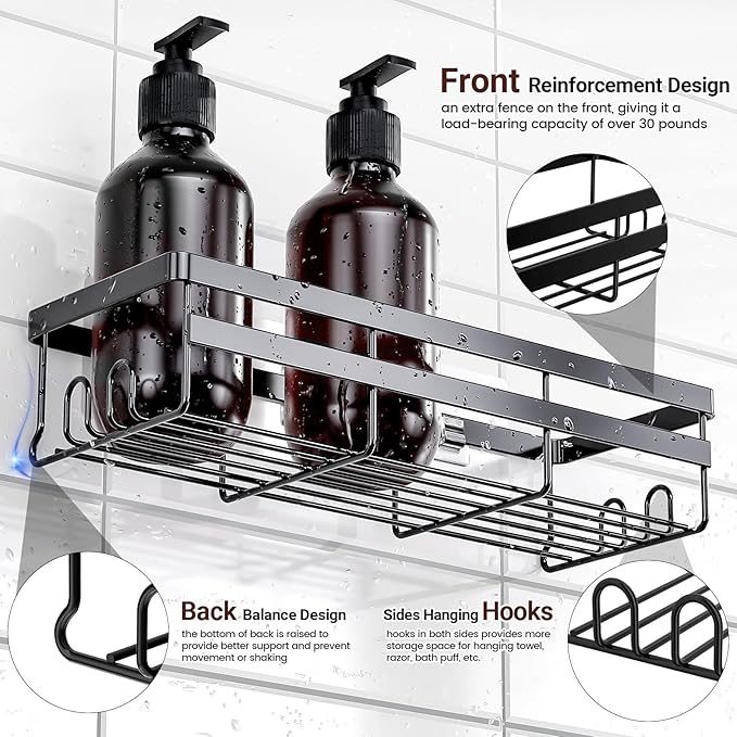 WOWBOX Shower Caddies 2 Pack - Adhesive Hanging Shower Shelf - Bathroom Organizers and Storage, No Drilling Stainless Shower Shelves for Home Decor, Bathroom Accessories
