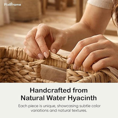 Large Rectangular Handwoven Wicker Basket - Natural Water Hyacinth Storage Baskets with 2 Built-in Handles - Ideal for Towel, Blankets, and Home Organizer & Decor - 16.5"x13"x7.50" - Brown