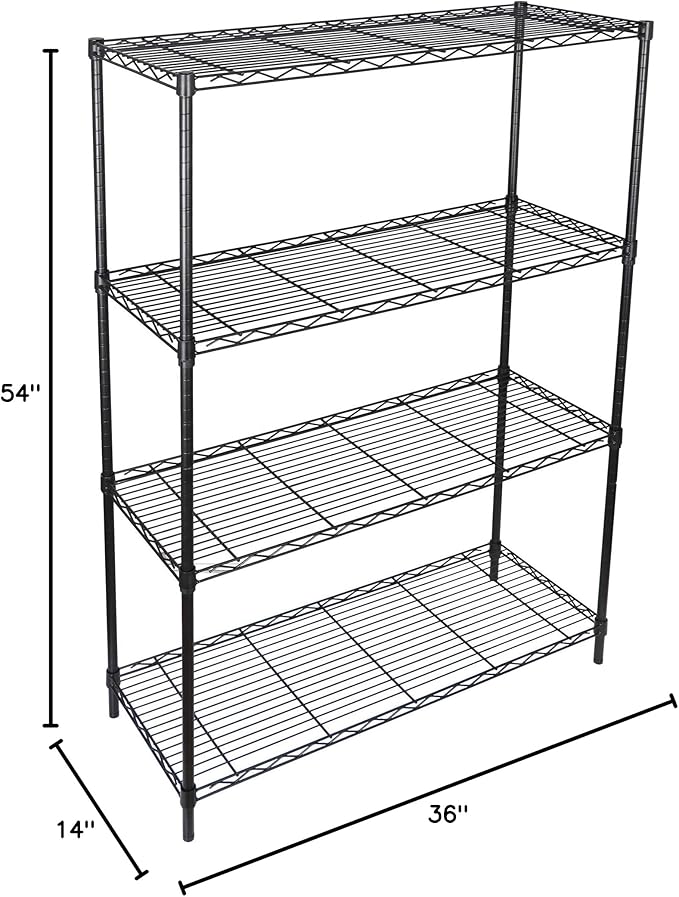 SUPER DEAL Black 4-Shelf Heavy Duty Storage Wire Shelving Unit for Restaurant Garage Pantry Kitchen Garage Rack (36L x 14W x 54H)