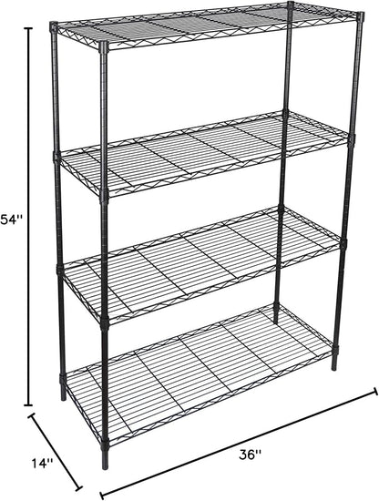 SUPER DEAL Black 4-Shelf Heavy Duty Storage Wire Shelving Unit for Restaurant Garage Pantry Kitchen Garage Rack (36L x 14W x 54H)