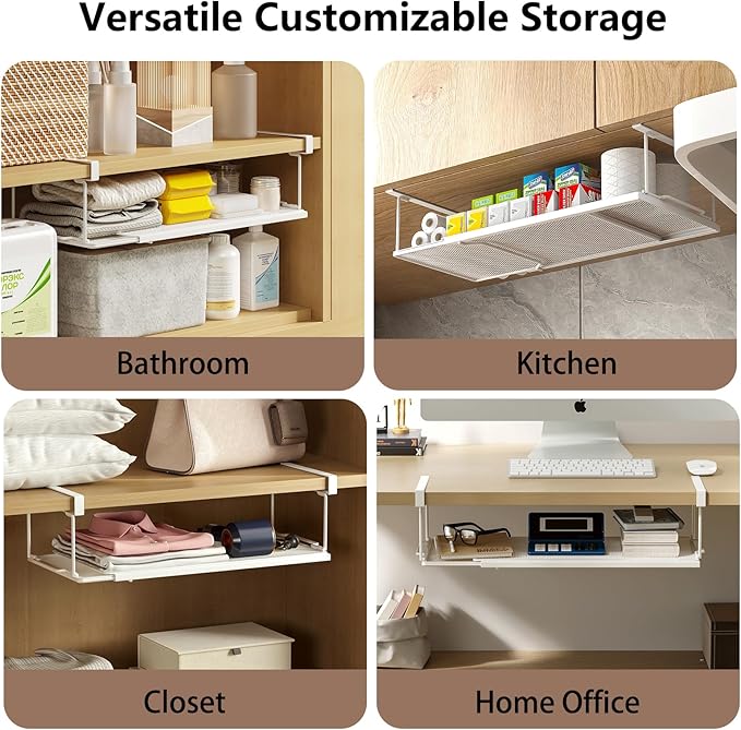 Expandable Under-Shelf Shoe Rack for Closet(1-Pack) - Adjustable Under Shelf Storage Organizer, No-Tool Installation Sturdy Metal Hanging Shelves for Sneakers, Flats & Casual Shoes (White)