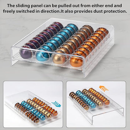 Clear Coffee Pod Organizer for Nespresso Vertuo, Double Sided Pull Out Holder Stores 40 Capsules, Acrylic Coffee Station Storage for Kitchen Countertop