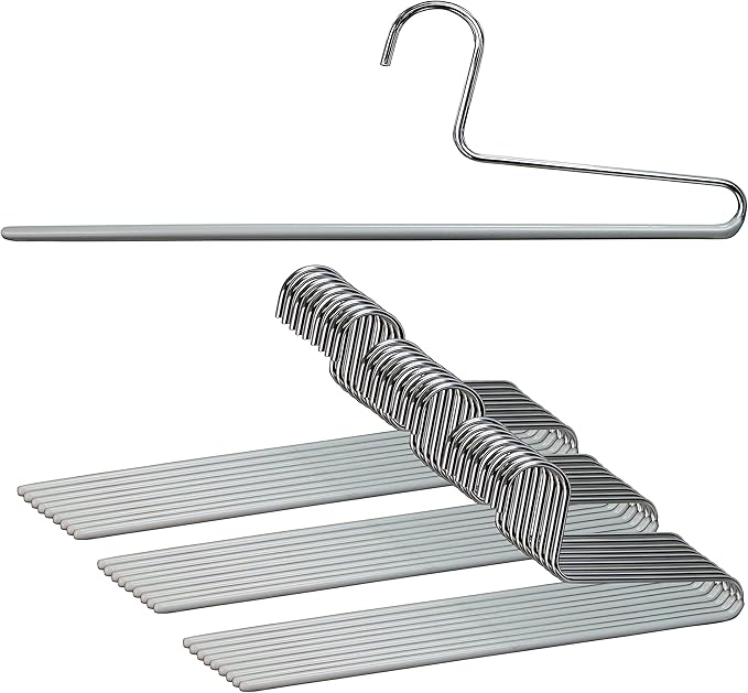 Mawa by Reston Lloyd Non-Slip Space Saving Clothes Hanger with Single Rod for Pants, Style KH/1, Set of 30, Silver