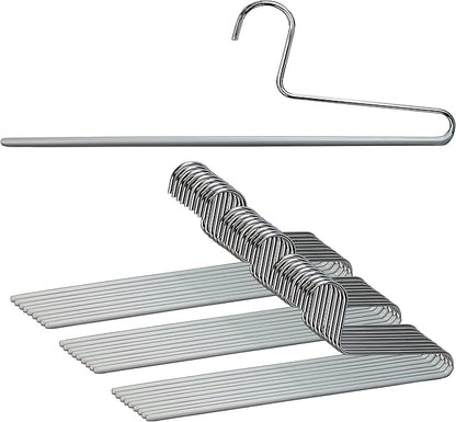 Mawa by Reston Lloyd Non-Slip Space Saving Clothes Hanger with Single Rod for Pants, Style KH/1, Set of 30, Silver