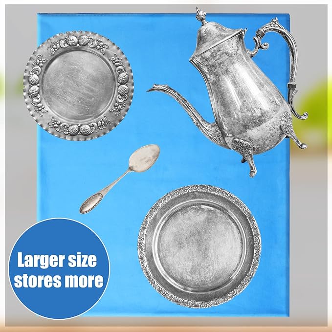 Oudain Silver Storage Bag 24 x 30 Inch Zippered Anti Tarnish Fabric Bag Protector Pouch for Jewelry Silverware Flatware Home Kitchen