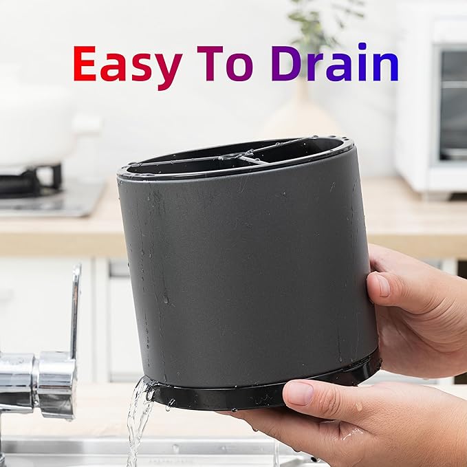 LIBODOUR Silverware Organizer Kitchen Utensil Holder 360°Rotating For Counter Organizer Stainless Steel Storage Silverware Caddy 3 Compartment Flatware Spoon Spatula Tool Cutlery Container(Grey)