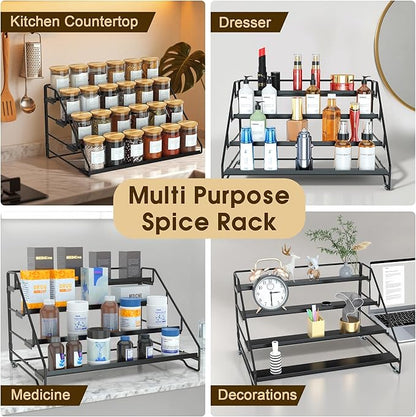 Jolitac 4-Tier Spice Rack Organizer, Depth Adjustable Step Shelf, Metal Spice Rack Perfect for Cabinet, Countertop & Pantry Storage | Enhances Kitchen Visibility and Organization | 2 Pack