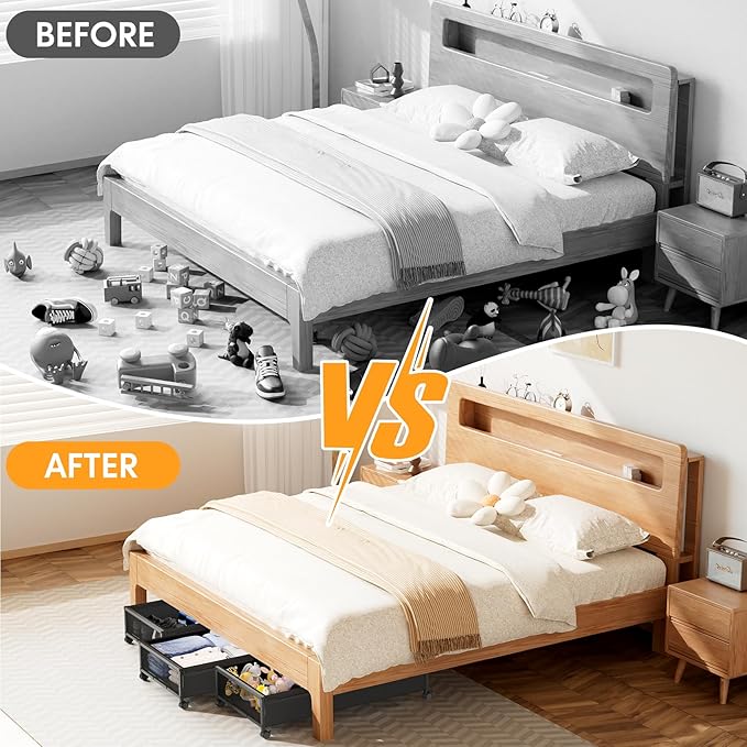 Under Bed Storage with Wheels，4 Pack Under Bed Storage Containers,Underbed Shoe Storage Bedroom Large Capacity Under Bed Storage with Lid for Clothes Shoes Toys Blankets