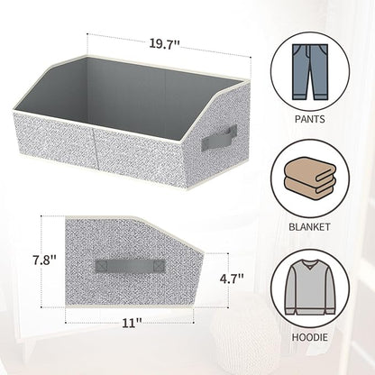 Homsorout Storage Bins for Shelves - Large Trapezoid Closet Shelf Organizer, Fabric Organization Bins with Handles, Storage Baskets for Clothes, Towel, Purse, 4 Pack, Light Gray