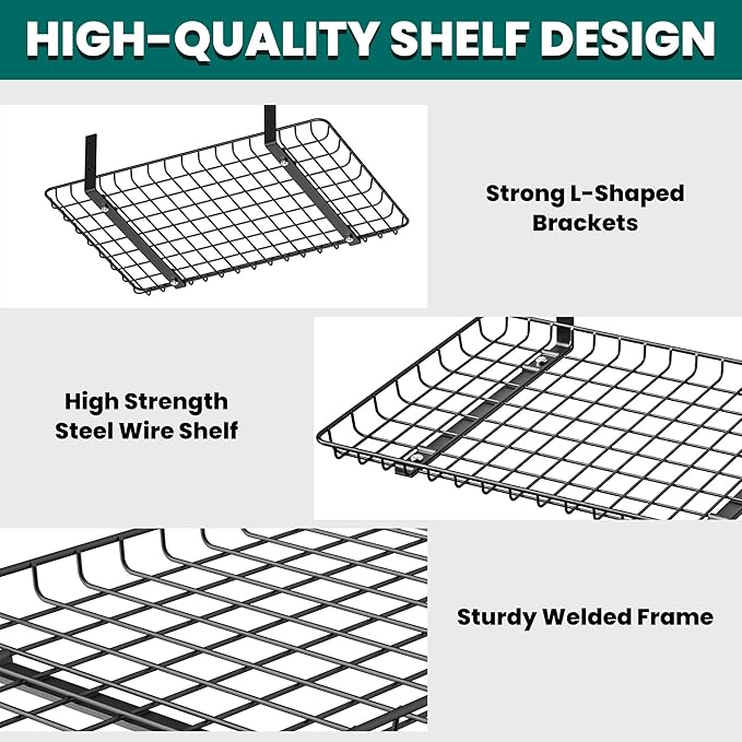 EVERHANGER Garage Wall Shelves 12x24 Inch, Wall Mounted Storage Shelf, Metal Shelf Rack, Heavy-Duty Shelf Organizer 2 Pack, Black