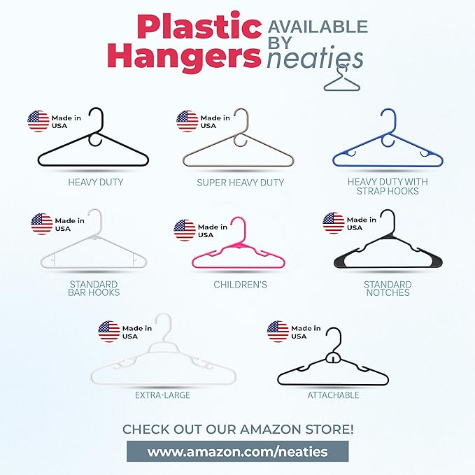 Super Heavy Duty Clothes Hangers 50+ Pack (72 Count) – Made in the USA - 10lb Capacity, Thick Plastic Hangers for Pants, Coats, Jackets, Jeans and Adult Clothing – White & Blue