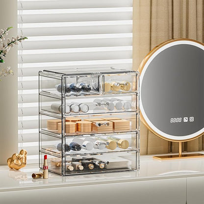 Acrylic Clear Large Makeup Organizer - Jewelry Holder Organizer, Perfect Make Up Organizers and Storage for Vanity, Bathroom (4 Large, 2 Small Drawers - Clear)