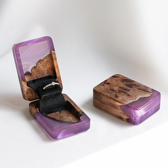 RWA Slim Engagement Ring Box for Proposal – Unique Wedding Ring Holder & Jewelry Display Case – Travel Jewelry Organizer, Ring Bearer Box, Proposal Gift, Wedding Ring Box for Ceremony, FLIP purple