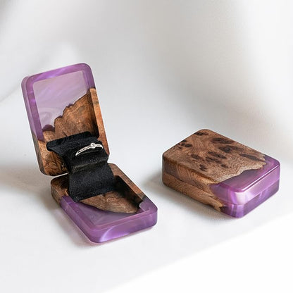 RWA Slim Engagement Ring Box for Proposal – Unique Wedding Ring Holder & Jewelry Display Case – Travel Jewelry Organizer, Ring Bearer Box, Proposal Gift, Wedding Ring Box for Ceremony, FLIP purple