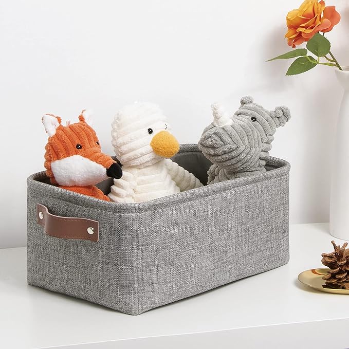 DULLEMELO Small Collapsible Fabric Basket for Organizing, Shelves, Closets, Laundry, Nursery, Decorative Gift Basket (Gray)