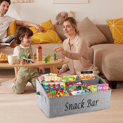 Snack Organizer for Countertop, Fabric Snack Container with Handles, 6 Compartment Snack Box Bin Snack Basket, Snack Bar Station Decor, Kitchen Cabinet Pantry Organizer and Storage