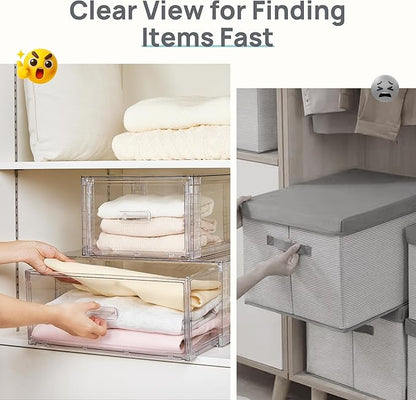 Vtopmart 8 Pack Large & Medium Stackable Drawer Organizer Set, 162QT Easy Assembly Clear Plastic Storage Cabinet, Durable Dresser for Closet, Bedroom, Entryway, Playroom & Apartment Organization
