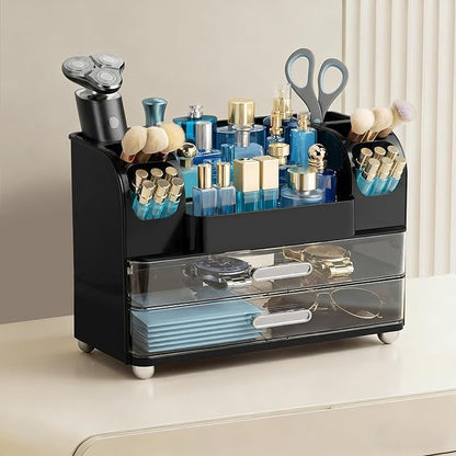 HBlife Makeup Organizer for Vanity with Brush Holder, Cologne Organizer for Men, Large Bathroom Countertop Cosmetic Organizer Skin Care Storage, Easy to Store Lipsticks, Nail Polishes, Perfumes, Black