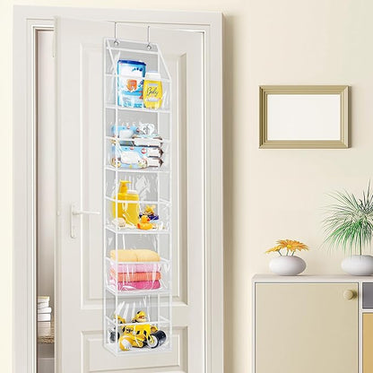 Libeder Over the Door Storage Organizer,5 Large Pockets Foldable Hanging Organizer Closet Door Organizer Clear PVC Hanging Storage Bag for Bedroom, Nursery, Toys, Shoes, Diapers(White)