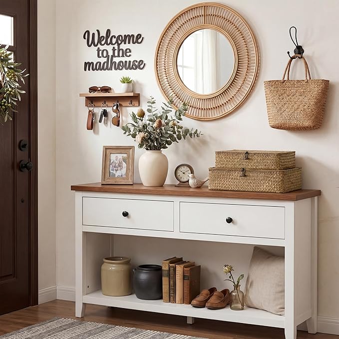 StorageWorks Wicker Basket with Lid, Flat Wicker Storage Bins with Lids, Large Storage Basket with Lid, Seagrass Baskets for Shelves, Woven Baskets with Lids, Decorative Box
