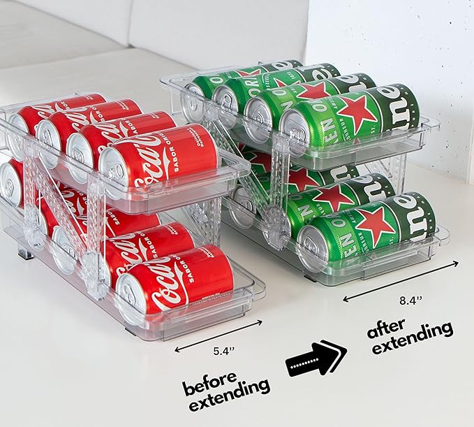 GAROOD Expandable Soda Can Organizer – Drink Organizer for Fridge, Soda Can Organizer for Refrigerator, Can Dispenser for Fridge, Pantry Can Organizer & Canned Food Organizer Storage - TWO PACK