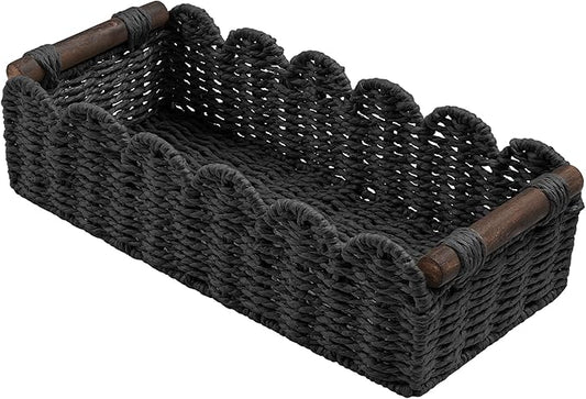 Toilet Paper Storage Basket Bathroom Counter Organizer Wicker Baskets for Organizing Cute Basket for Bedroom Nursery Room Kitchen Bathroom Decor -Black