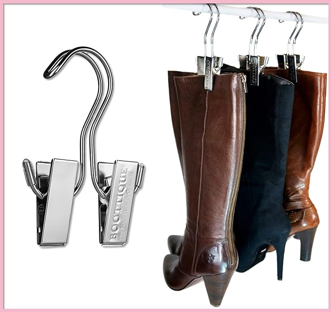 Boottique Boot Organizer: The Boot Rack Fits in Most Closets- Hangs, Holds, Shapes, & Protects Every Size and Style of Boots (6 Boot Hangers) (3 Silver Hangers Add-on)