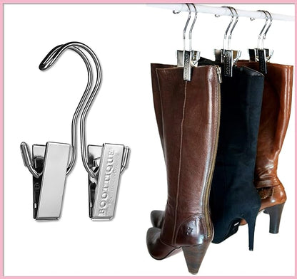 Boottique Boot Organizer: The Boot Rack Fits in Most Closets- Hangs, Holds, Shapes, & Protects Every Size and Style of Boots (6 Boot Hangers) (3 Silver Hangers Add-on)