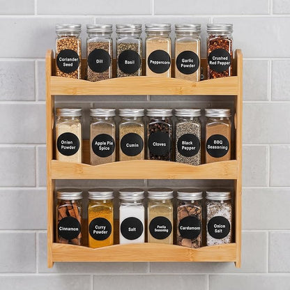 Jucoan 3-Tier Bamboo Spice Rack for Countertop, Wall Mounted Spice Holder Rack Seasoning Bottles Jar Organizer Shelf, Bathroom Organizer Rack, Spice Rack Only, Jars No Included, No Assembly Required