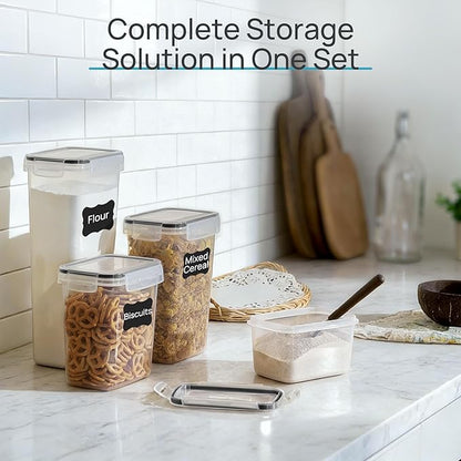 Airtight Food Storage Containers with Lids, Vtopmart 24 pcs Plastic Kitchen and Pantry Organization Canisters for Cereal, Dry Food, Flour and Sugar, BPA Free, Includes 24 Labels，Black