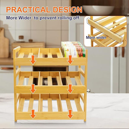 MinBoo Bamboo Can Organizer for Pantry - Stackable Can Dispensers for 36 Cans, Canned Food Storage, Pantry Shelf, Kitchen Cabinet or Countertop