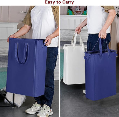 efluky Slim Laundry Basket, Narrow Laundry Hamper with Handles, Collapsible Dirty Clothes Hamper, Tall Laundry Bin for Laundry Room, Dorm and Bedroom, 12.7 Gallons(75L) Blue