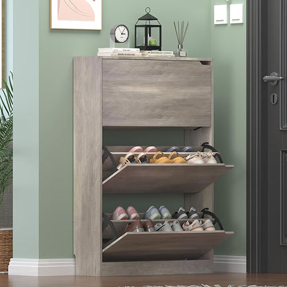 Shoe Storage Cabinet for Entryway, Grey Shoe Cabinet with 3 Flip Drawers, Hidden Shoes Rack Freestanding Storage Organizer for Entryway,Closet, Living Room,Hallway 47.24"H × 31.50"W × 9.44"D
