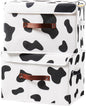 2PCS Storage Bins with Lid Cow Print Cute Fabric Storage Basket Box Faux Leather Handles PP Plastic Board Foldable Washable Lidded Cotton Linen Closet Shelf Organizer Container (Large Size)