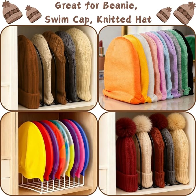 Hacaroa 2 Pack Beanie Organizer, Metal Beanie Hat Holder, Knitted Hat Display Stand Cap Storage Rack for Winter Cap, Tabletop, Closet, Bedroom, Dresser, Home Entryway, Black