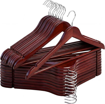 StorageWorks Wooden Hangers 20 Pack, Wood Coat Hangers for Closet, Heavy Duty Clothes Hangers for Suits, Shirts, Pants, Jackets, Dark Cherry Color