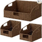 StorageWorks Paper Rope Pantry Storage Baskets, Wicker Baskets with Built-in Handles, Handwoven Shelf Baskets for Organizing, Pantry Organizers and Storage, Brown, 3 Pack