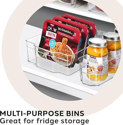 OGGI Stackable Storage Bin With Handle - Large (14.75" x 8.5" x 3.75") - Ideal for Kitchen Organization, Pantry Storage, Fridge Organizing, Clear
