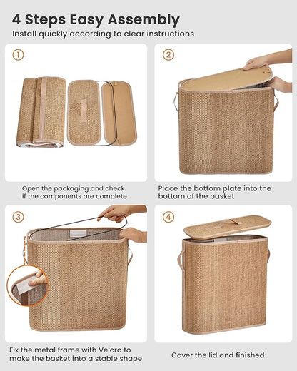 Bamboo Toilet Paper Storage Basket with Lid & Handle - 32L Large Capacity Handwoven Bathroom Organizer for 16 Rolls - Sturdy Stand Holder for Toilet Paper Organization, Carbon Brown