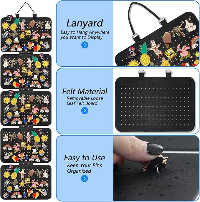 Hanging Enamel Lapel Pin Organizer with 5 Loose-leaf Board Pieces, Removable Hanging Brooch Pin Storage Display Pages, Enamel Pin Display Panels for at Least 210 Pins (Removable)