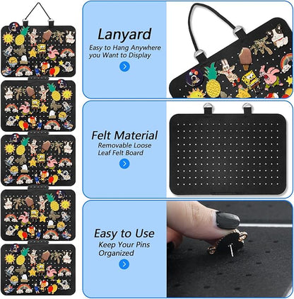 Hanging Enamel Lapel Pin Organizer with 5 Loose-leaf Board Pieces, Removable Hanging Brooch Pin Storage Display Pages, Enamel Pin Display Panels for at Least 210 Pins (Removable)