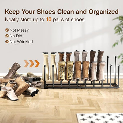 pickpiff Free Standing Shoe Racks - Black Metal Boot Rack Organizer Tall Boots for Dorm Room, Closet, Entryway, Bedroom, Patio Outdoor, Hallway, Black, Shoe Storage Fit for 10 Pairs